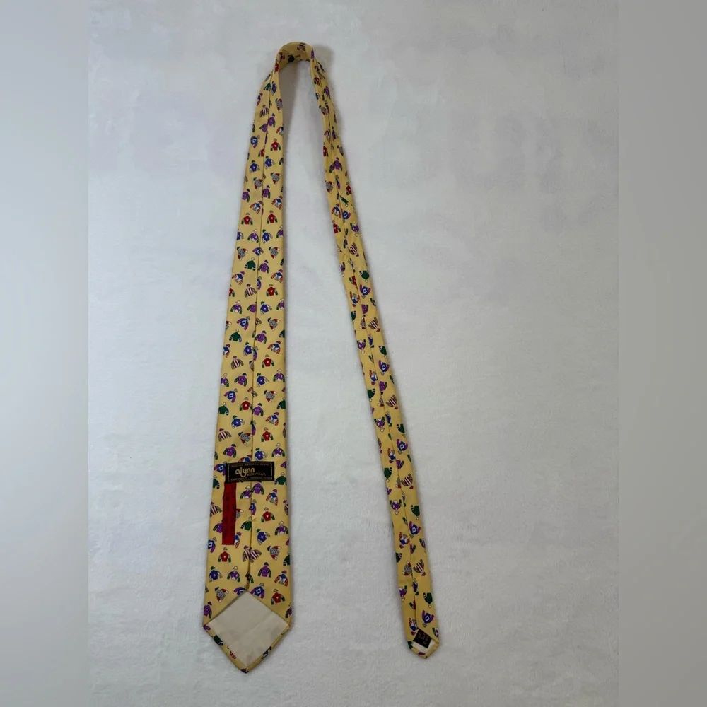 VINTAGE Alynn Neckwear Tie Necktie Yellow Racing Colors Jockey 1994 90s USA Mens